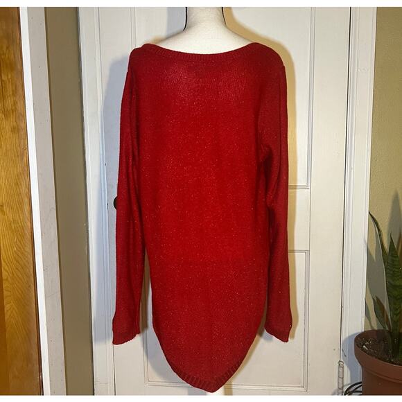 AGB Red Sparkly Long Sleeve Tunic Sweater | Holiday Festive Knit Women’s Size 1X - Picture 2 of 8